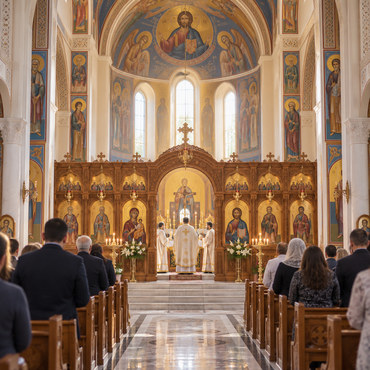 Greek Orthodox parishioners attending Divine Liturgy
